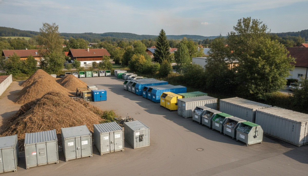Kommunaler Wertstoffhof mit Haeckselplatz und Sammelcontainern