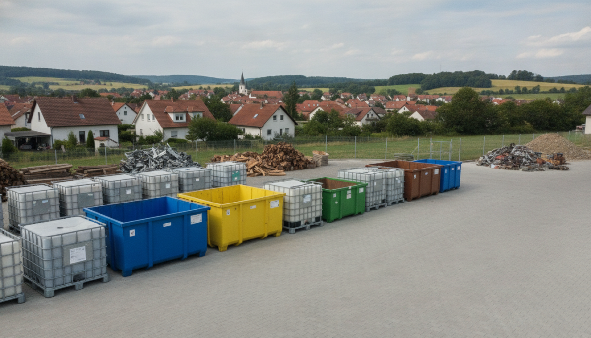 Kommunaler Wertstoffhof mit Sammelcontainern am Ortsrand
