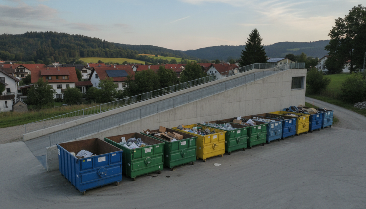 Kommunaler Wertstoffhof mit Sammelcontainern und Rampe