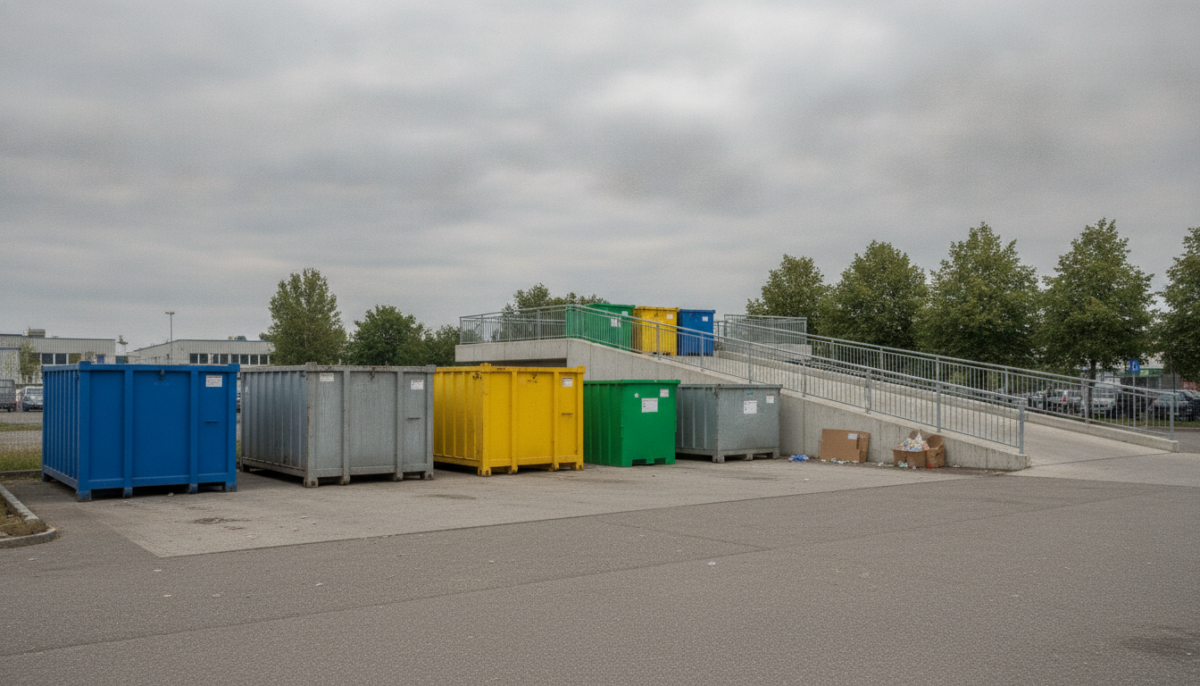 Kommunaler Wertstoffhof mit Containern und Rampe