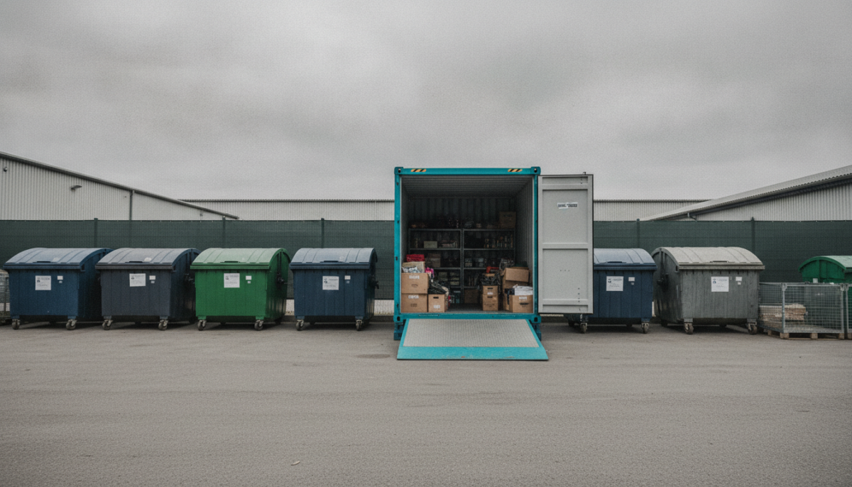Kommunaler Wertstoffmarkt mit Containern