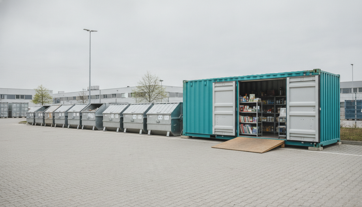 Kommunaler Wertstoffmarkt mit Containern