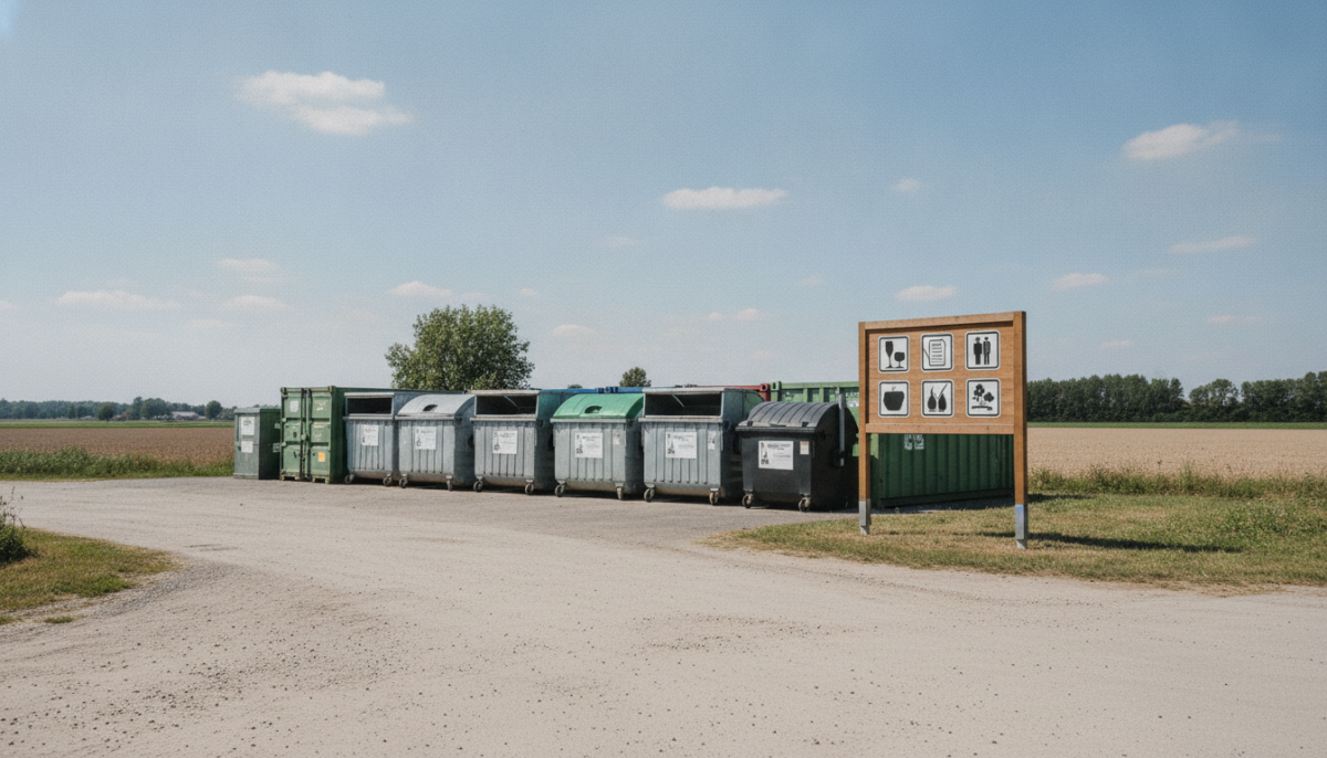 Kommunales Wertstoffzentrum mit Containern und Schild