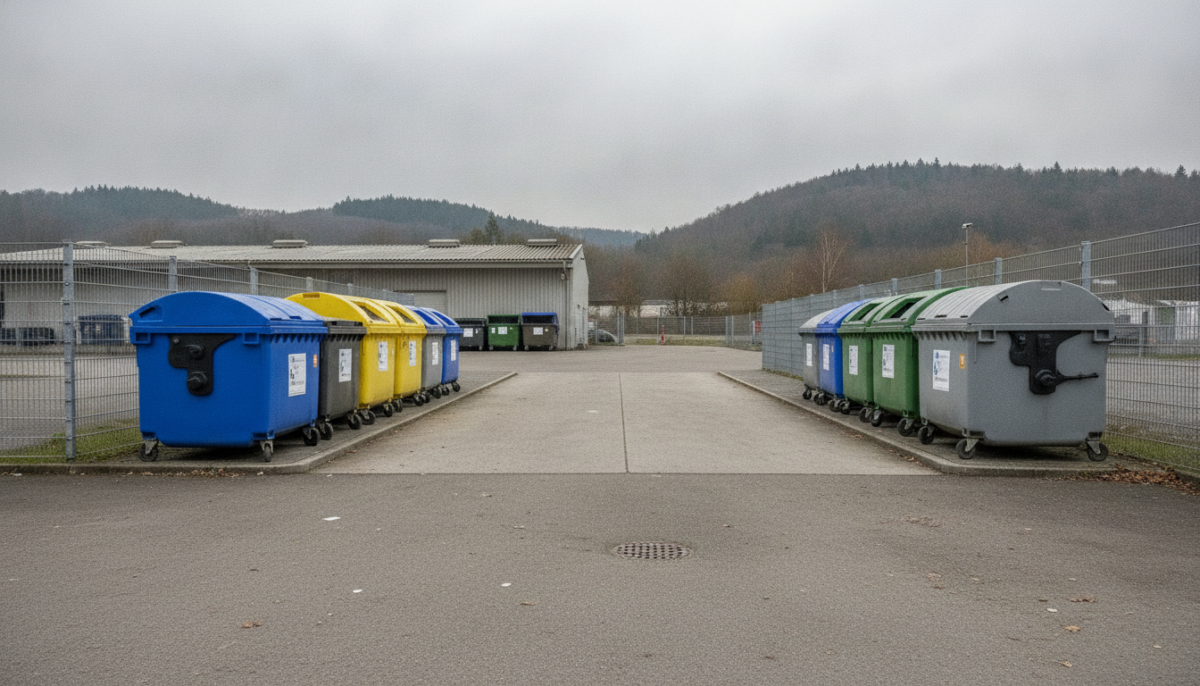 Kommunales Wertstoffzentrum mit Containern und Rampe
