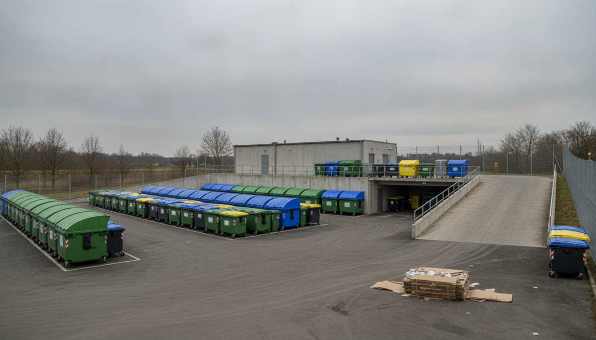Kommunales Wertstoffzentrum mit Containern und Rampe