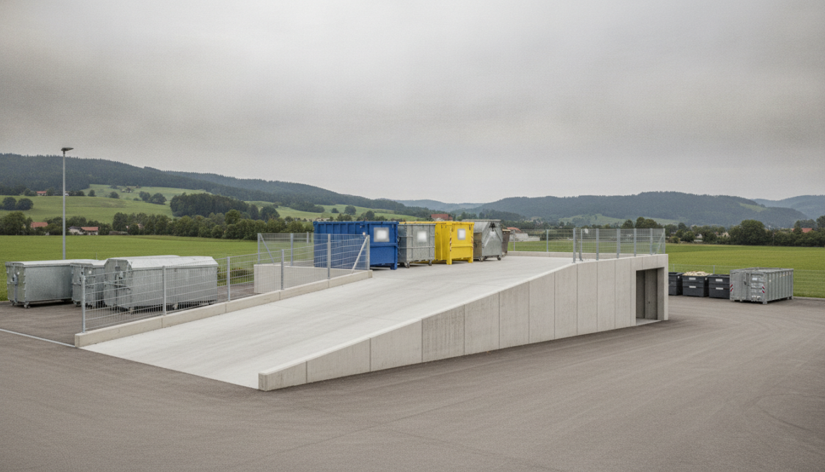 Modernes kommunales Wertstoffzentrum mit Rampe