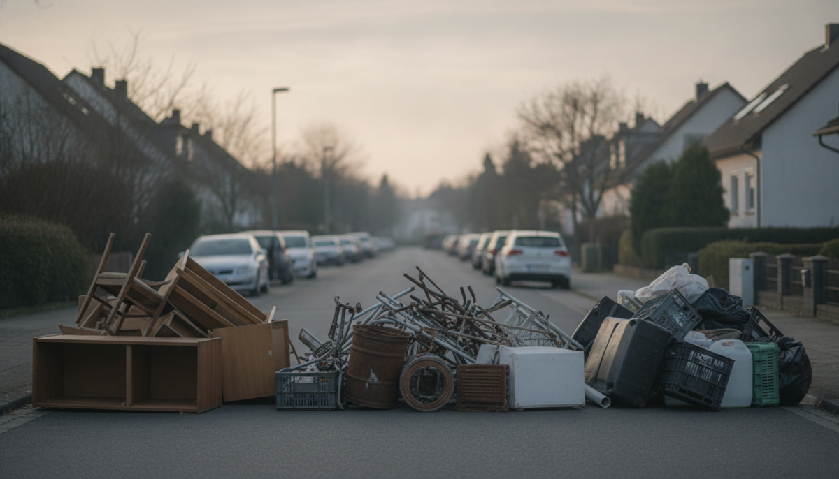 Getrennt bereitgestellter Sperrmuell am Strassenrand