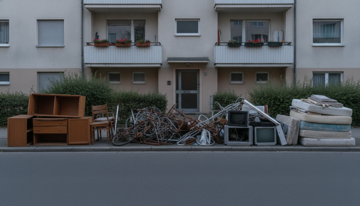 Nach Materialien sortierter Sperrmuell am Strassenrand