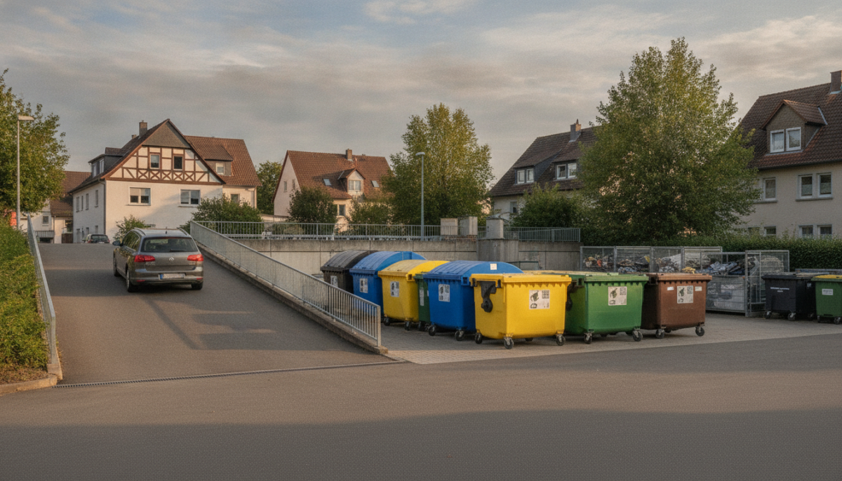 Recyclinghof mit Rampe und Sammelcontainern