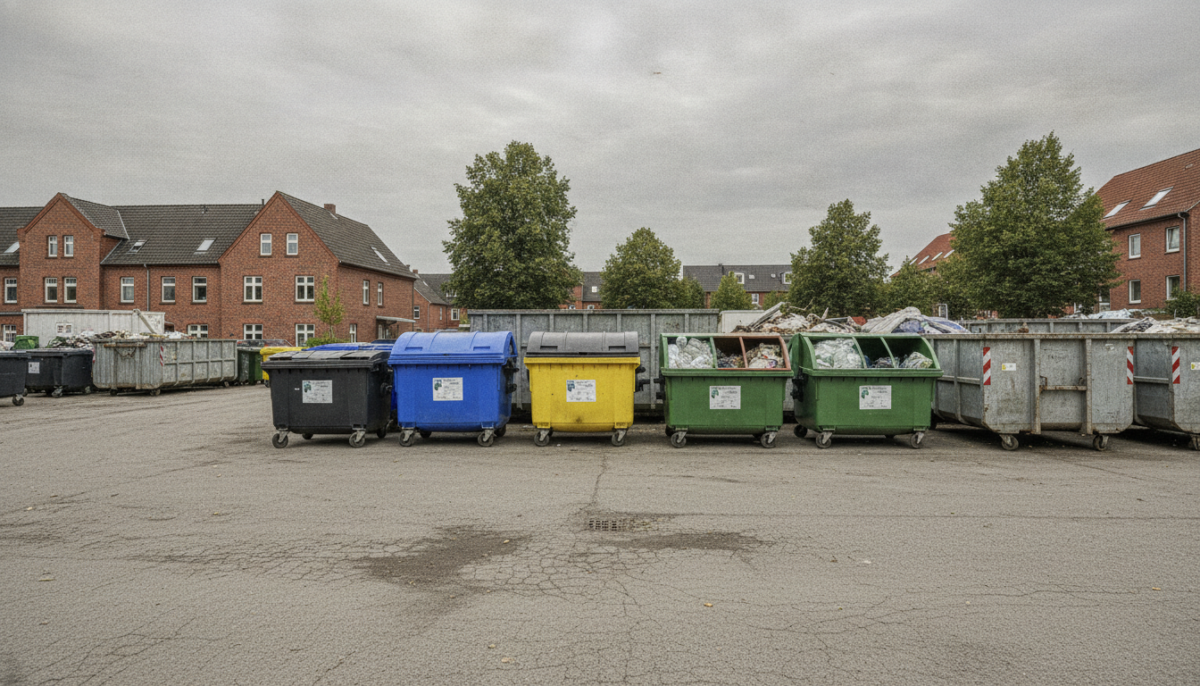 Recyclinghof mit Sammelcontainern im Stadtviertel