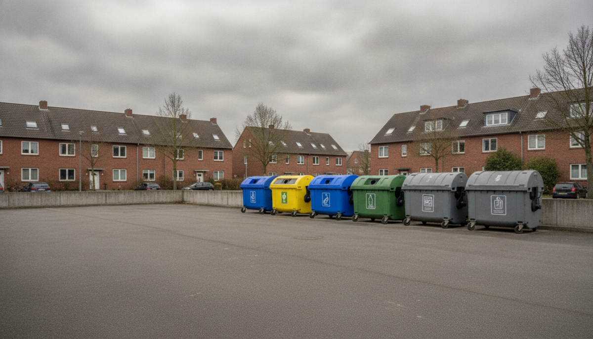 Recyclinghof mit Sammelcontainern im Stadtviertel