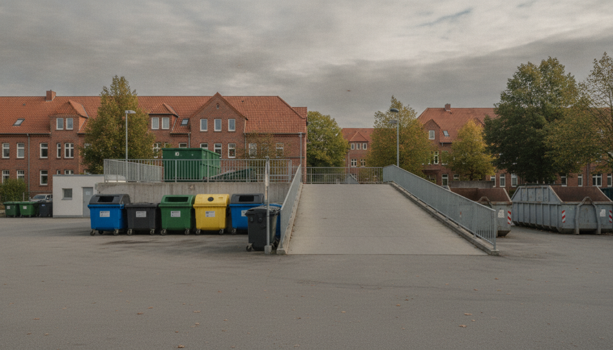 Recyclinghof mit Sammelcontainern und Rampe