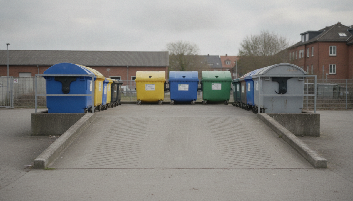 Recyclinghof mit Sammelcontainern und Rampe