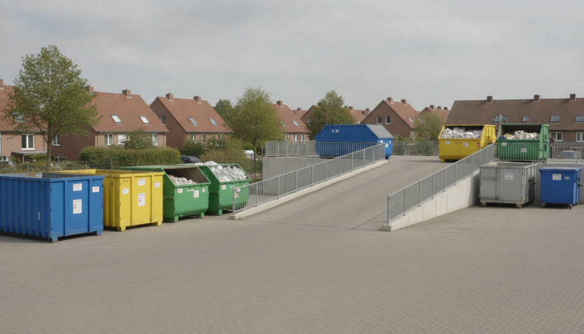 Recyclinghof mit Sammelcontainern und Rampe