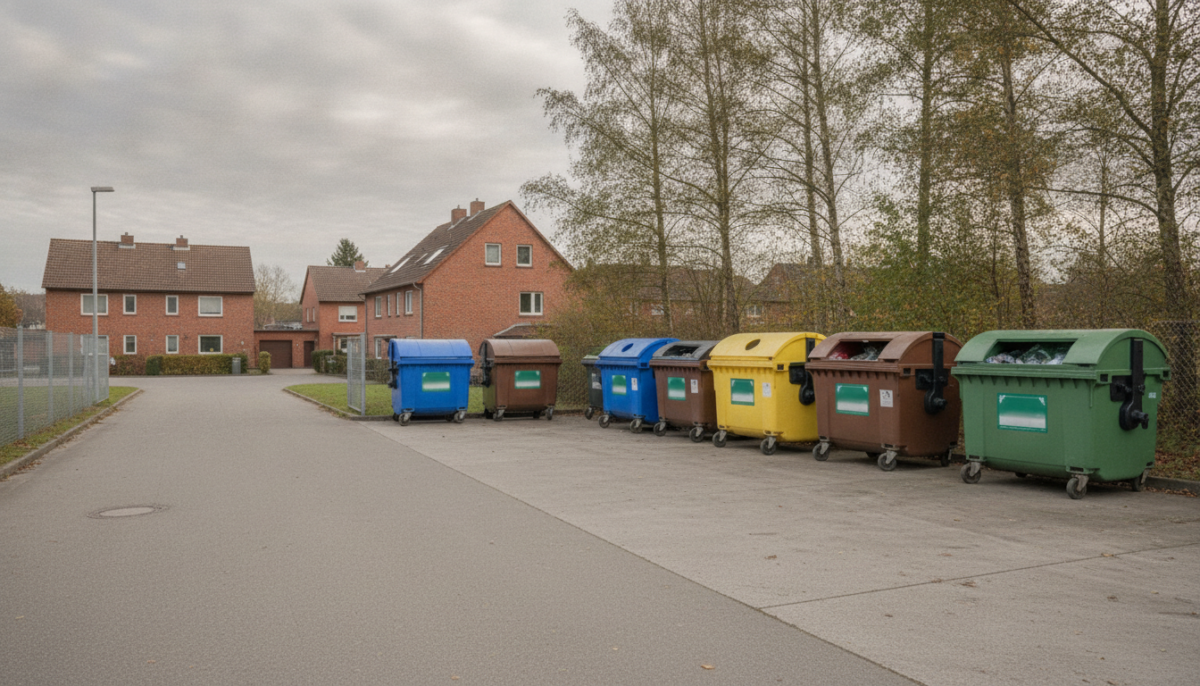 Recyclinghof mit Sammelcontainern und Zufahrt