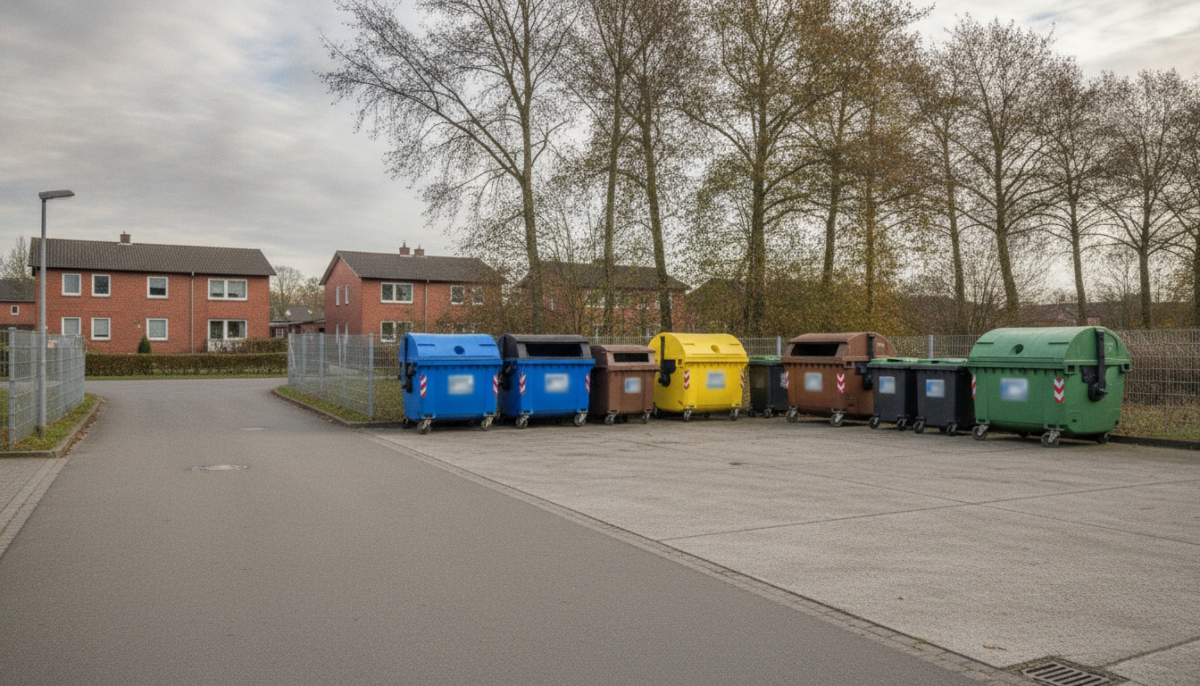 Recyclinghof mit Sammelcontainern und Zufahrt