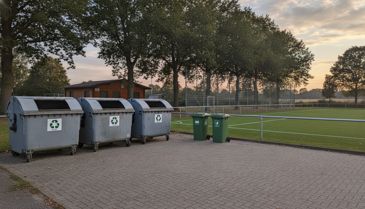 Sehr kleiner Wertstoffhof neben einem Sportplatz