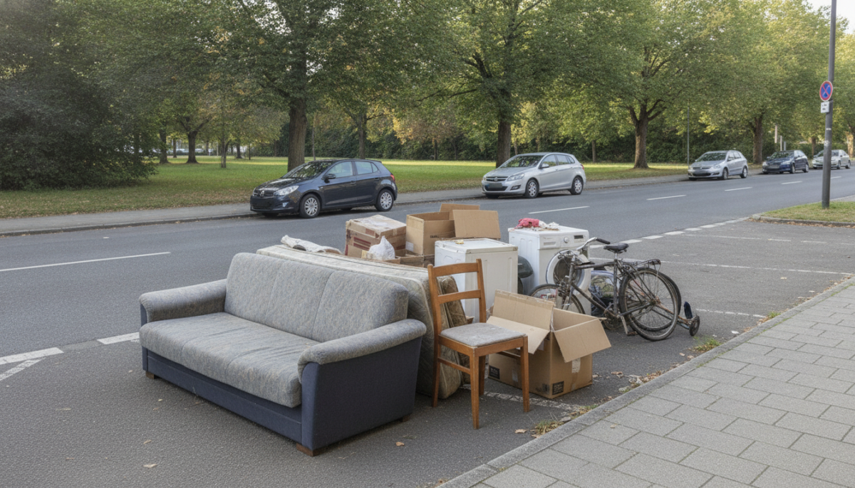 Sperrmuell in einer Parkbucht