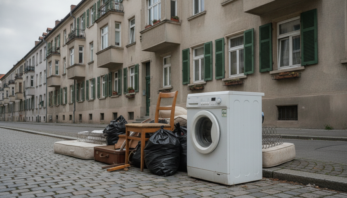 Sperrmuell und Waschmaschine am Strassenrand