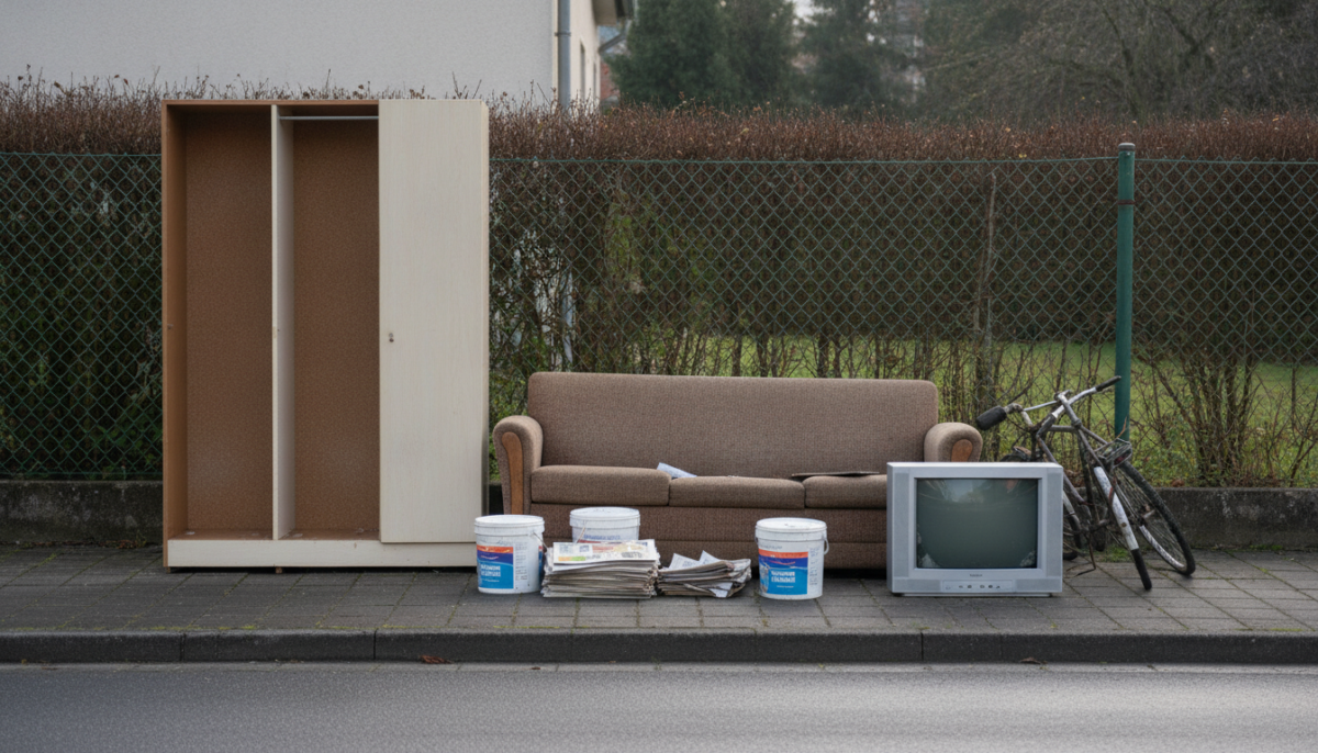 Sperrmuell vor einem Grundstueck