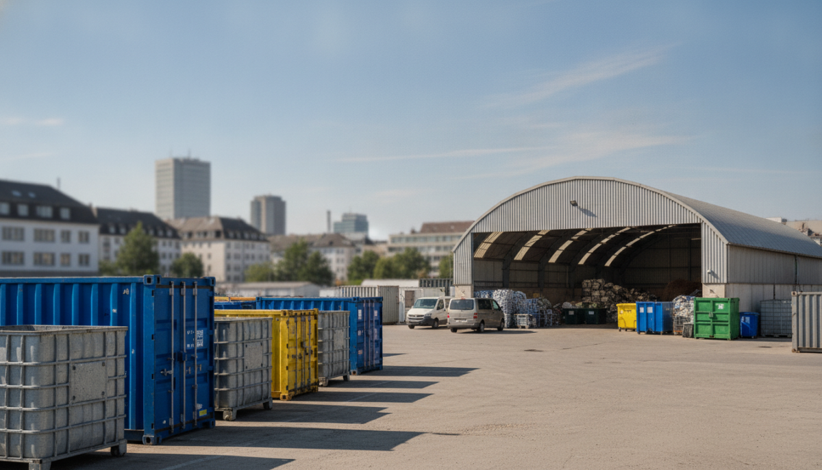 Staedtischer Recyclinghof mit Containern und Annahmehalle