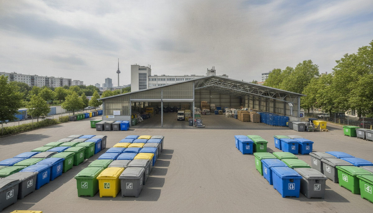 Staedtischer Recyclinghof mit Containern und Annahmehalle