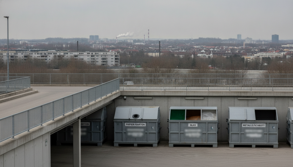 Staedtischer Recyclinghof mit Sammelcontainern und Rampe