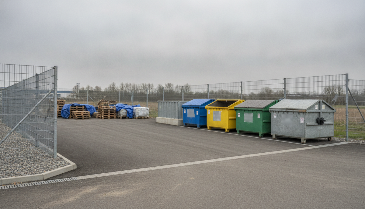 Staedtischer Wertstoffhof mit Rampe und Containern