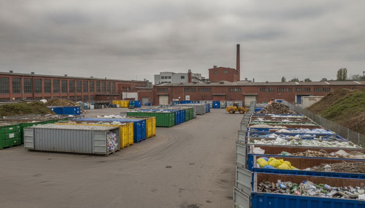 Wertstoffhof mit Sammelcontainern in einem Industriegebiet