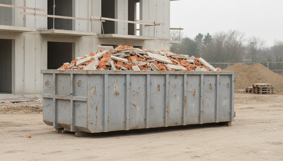 Bauschutt-Container auf einer Baustelle