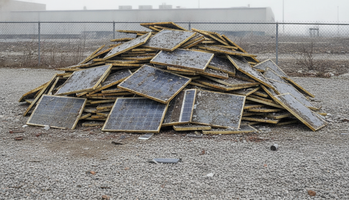 Alte Solarmodule auf einem Sammelplatz