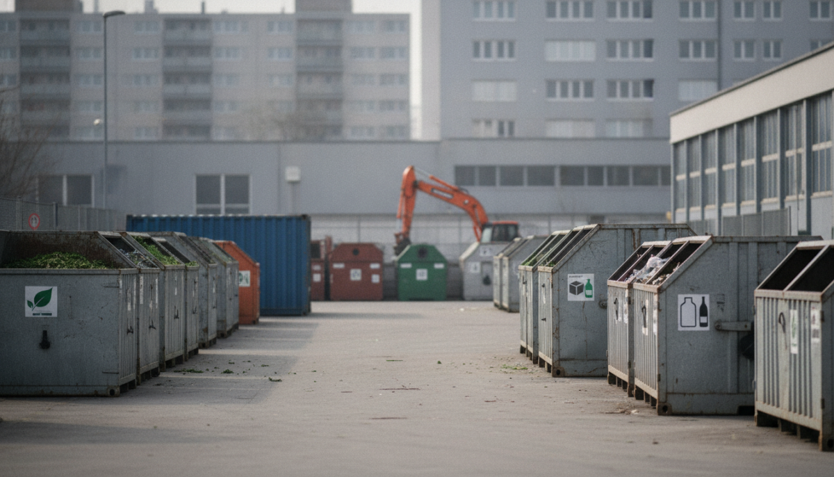Grossstaedtischer Recyclinghof mit Containern