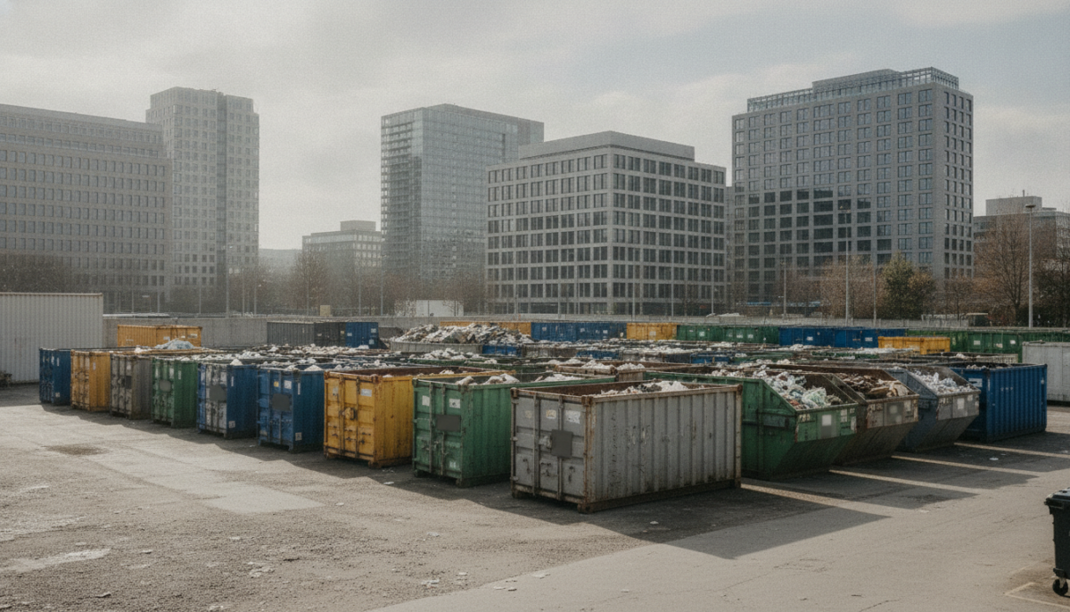 Grossstaedtischer Recyclinghof mit Containern