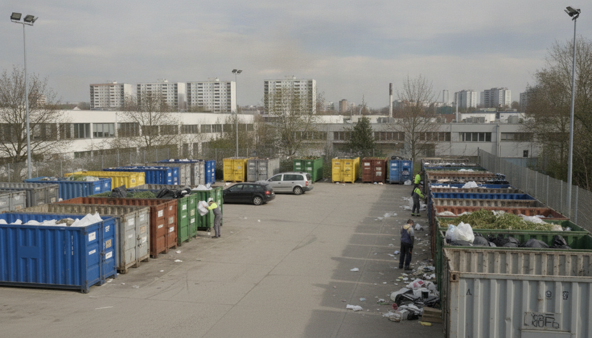 Grossstaedtischer Recyclinghof mit Containern