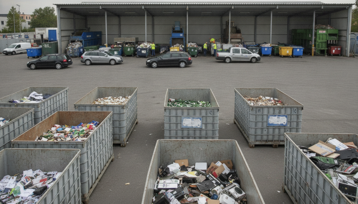 Grossstaedtischer Recyclinghof mit Containern