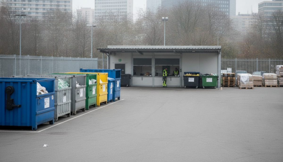 Grossstaedtischer Recyclinghof mit Containern
