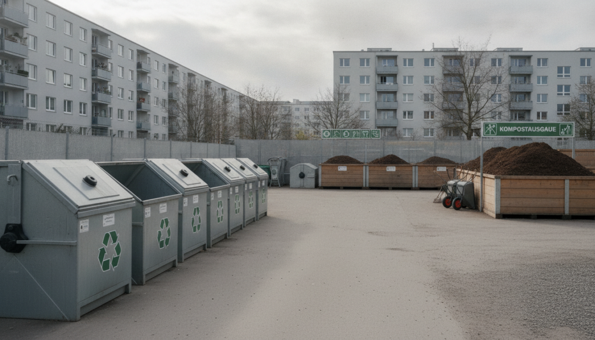 Grossstaedtischer Recyclinghof mit Containern