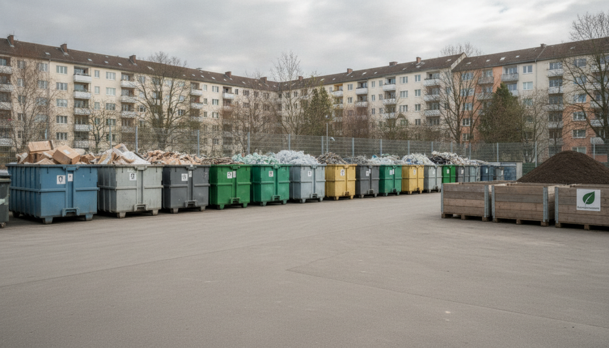 Grossstaedtischer Recyclinghof mit Containern