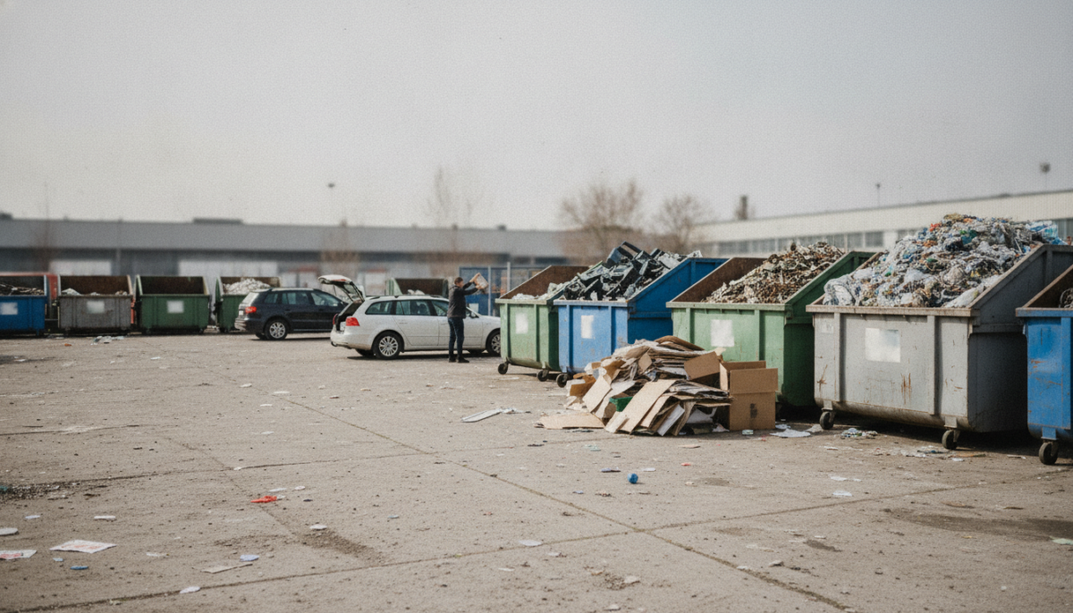 Grossstaedtischer Wertstoffhof mit Containern