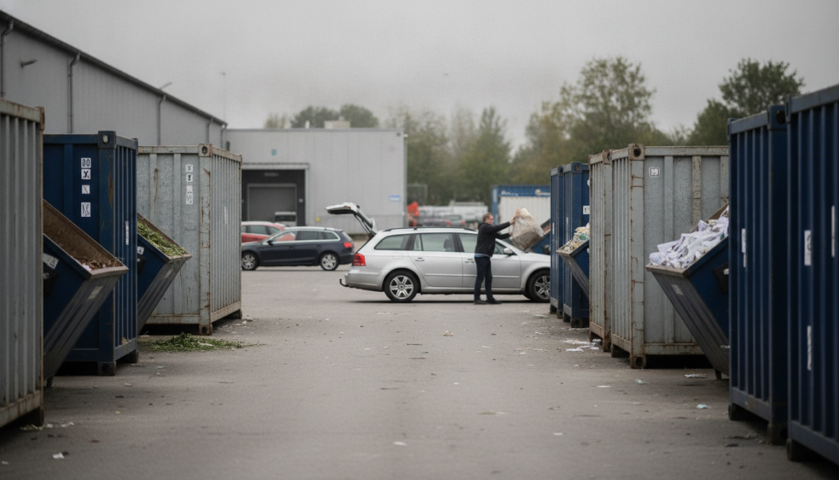 Grossstaedtischer Wertstoffhof mit Containern