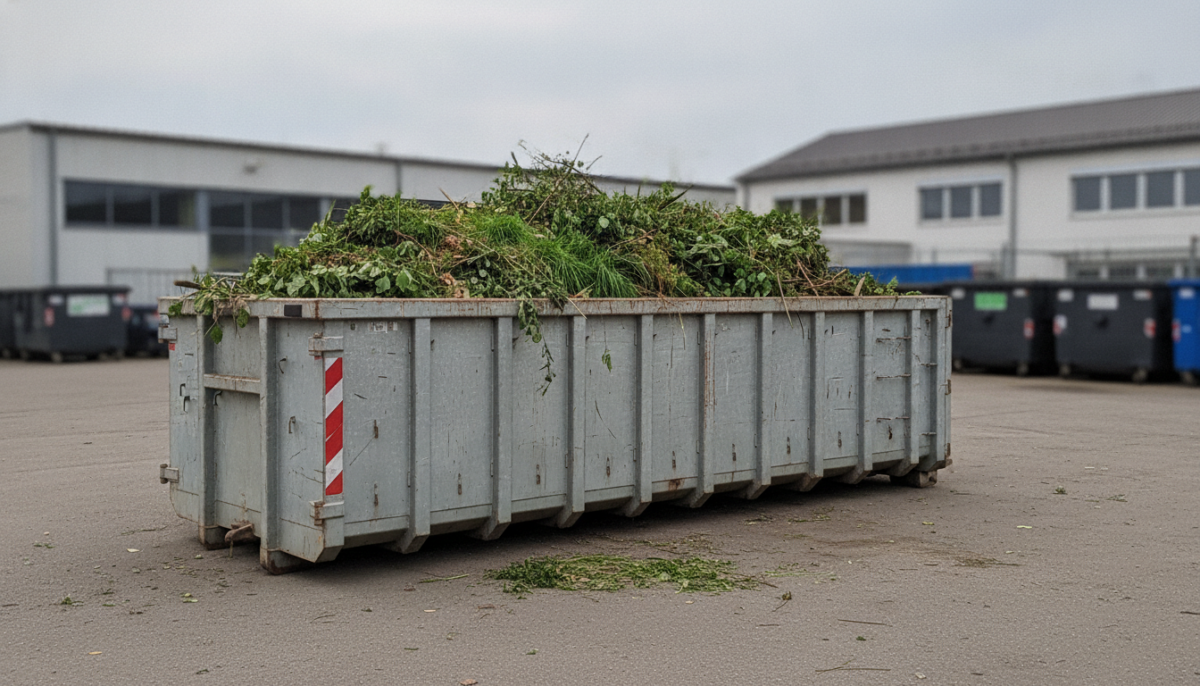 Container mit Gruenschnitt auf einem Wertstoffhof