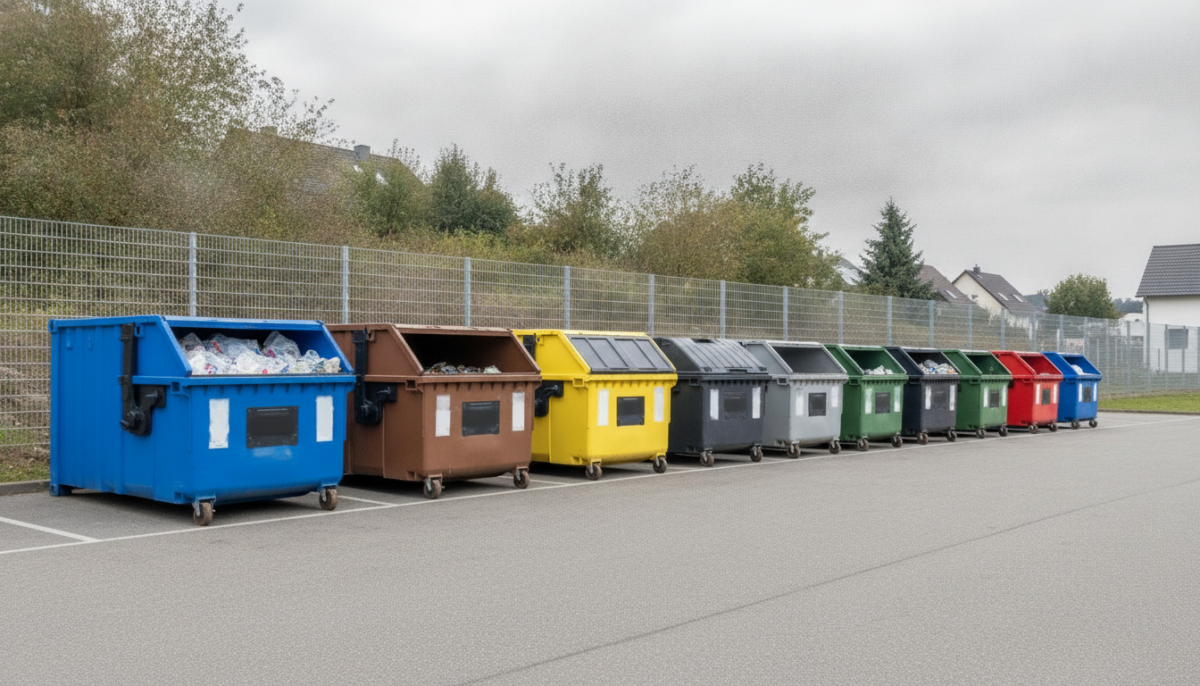 Kommunaler Entsorgungspunkt mit Containern