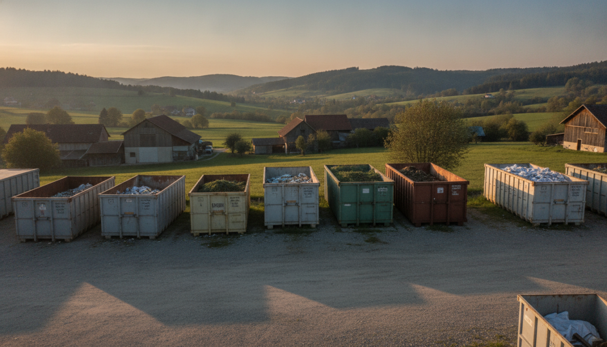 Laendlicher Wertstoffhof mit Containern