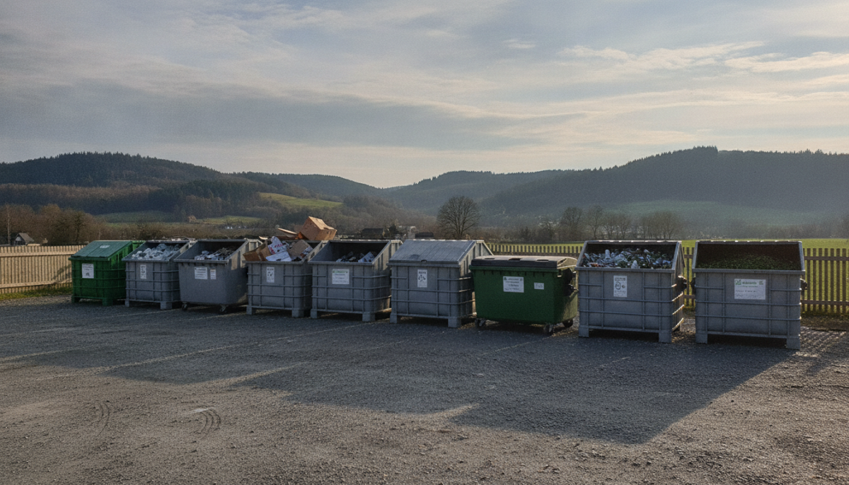Laendlicher Wertstoffhof mit Containern