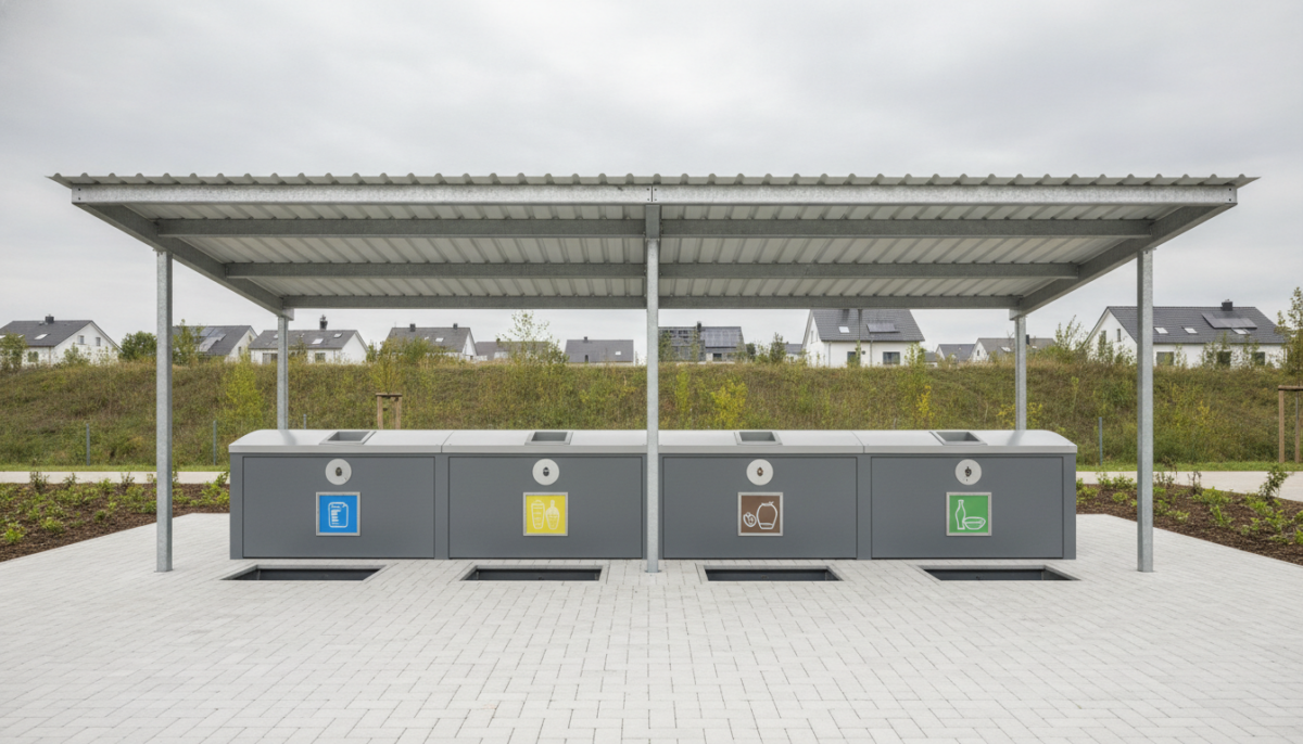 Moderne Recycling-Station mit Containern