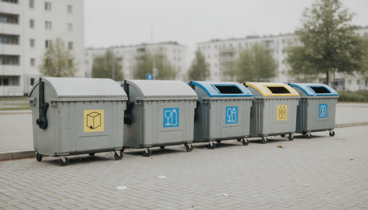 Staedtische Recycling-Station mit Containern