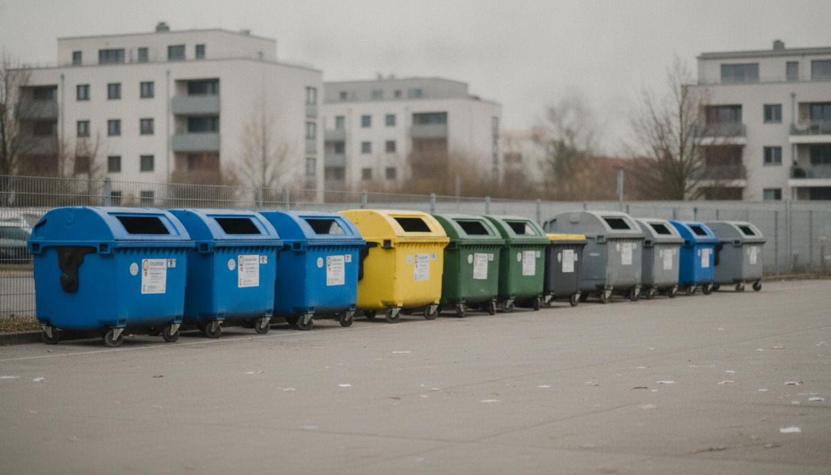 Staedtische Recycling-Station mit Containern