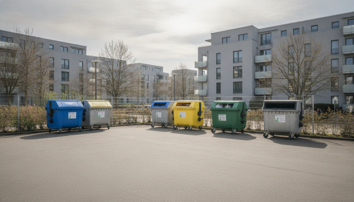 Staedtische Recycling-Station mit Containern