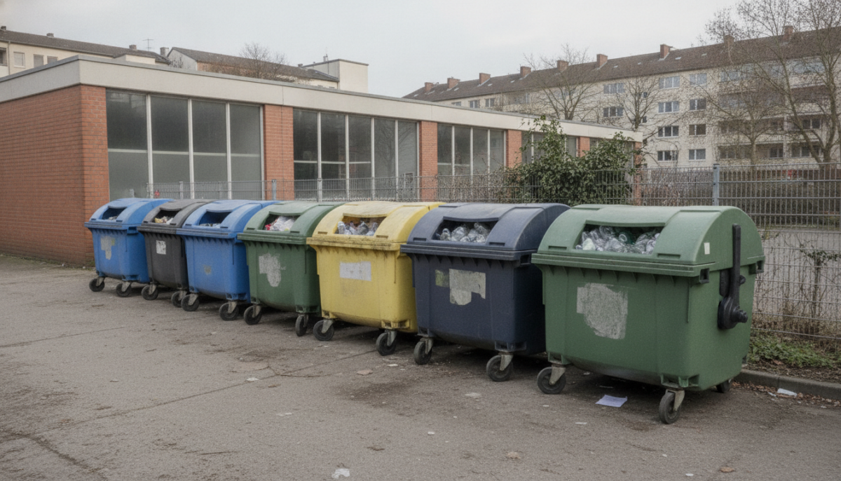 Staedtische Recycling-Station mit Containern