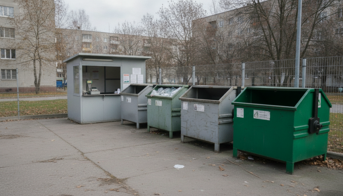 Staedtische Recycling-Station mit Containern